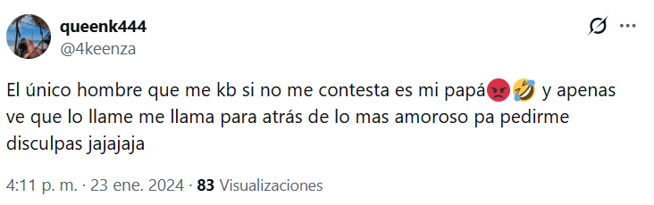 A screenshot of a tweet expressing humorous frustration about not receiving a response from the user's father, who calls back sweetly seeking forgiveness.